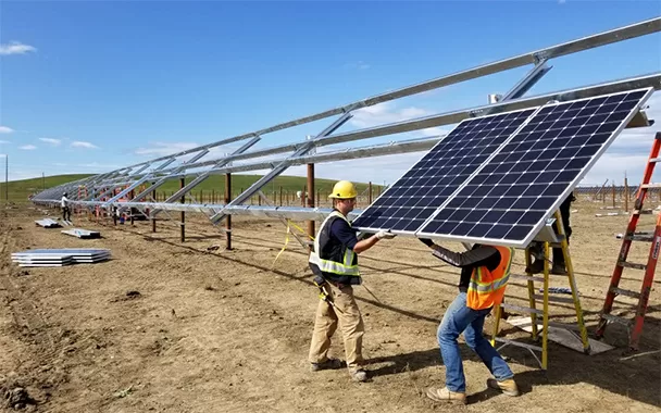 AltaPro Solar team installing a solar panel on a Utility scale project